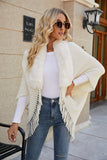 Fringe Detail Long Sleeve Ribbed Poncho - felvior