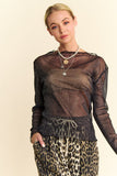 Davi & Dani Glitter Mesh Lettuce Hem Long Sleeve Top - felvior