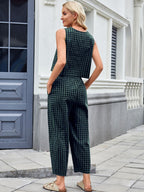 Plaid Sleeveless Top and Pants Set