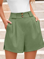 Two Button Wide Waistband Shorts