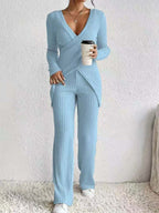 Surplice Long Sleeve Top and Pants Set