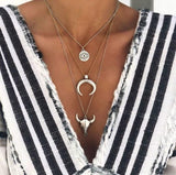 Alloy Three-Layered Bull Head Pendant Necklace - felvior