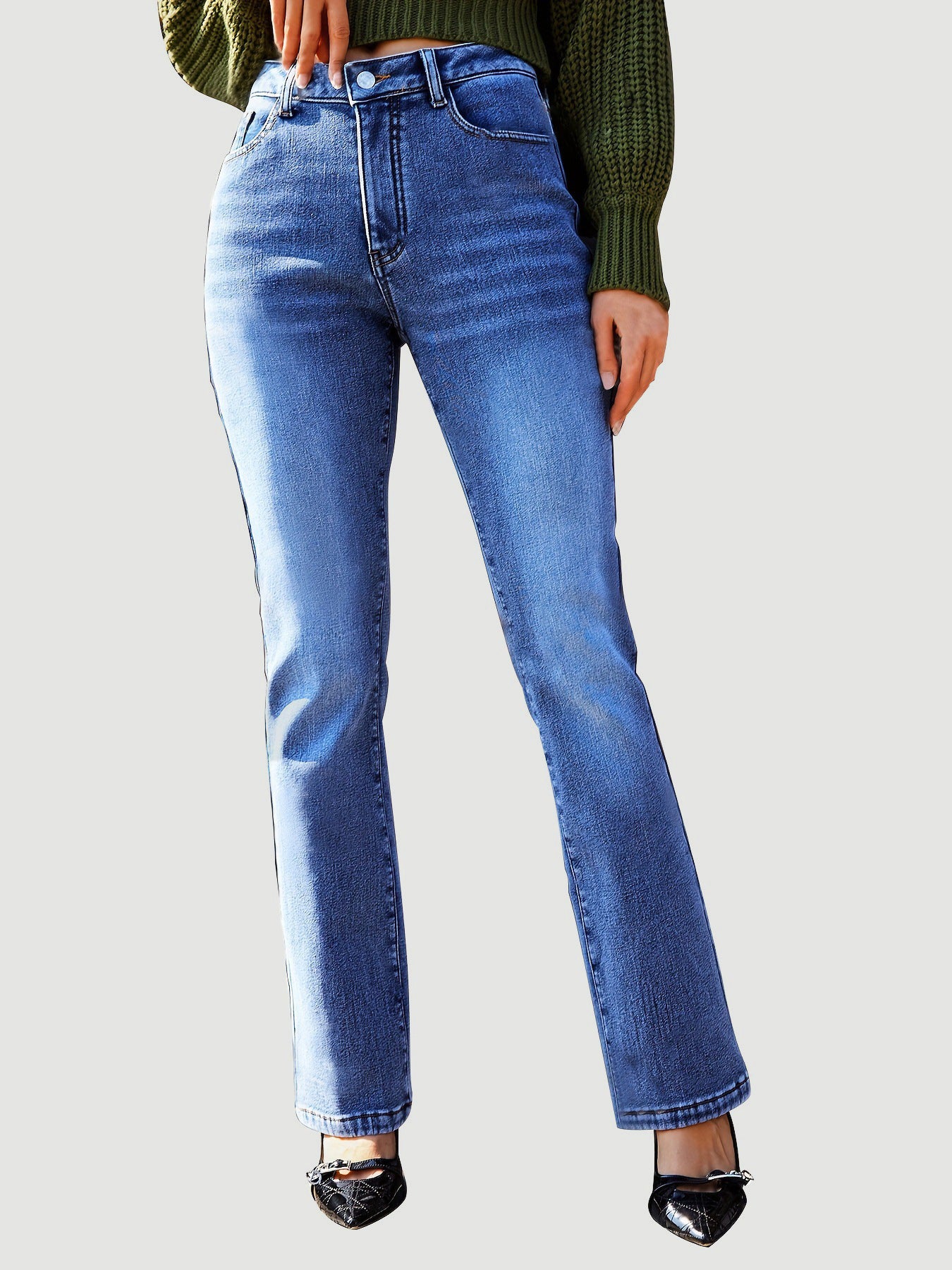 Straight Leg Jeans with Pockets - felvior