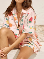 Printed Button Down Shirt and Shorts Set