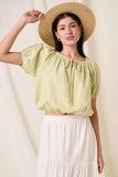 Mittoshop Linen Two-Way Short Sleeve Crop Blouse - felvior