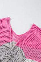 Twisted Back Round Neck Contrast Knit Cover Up