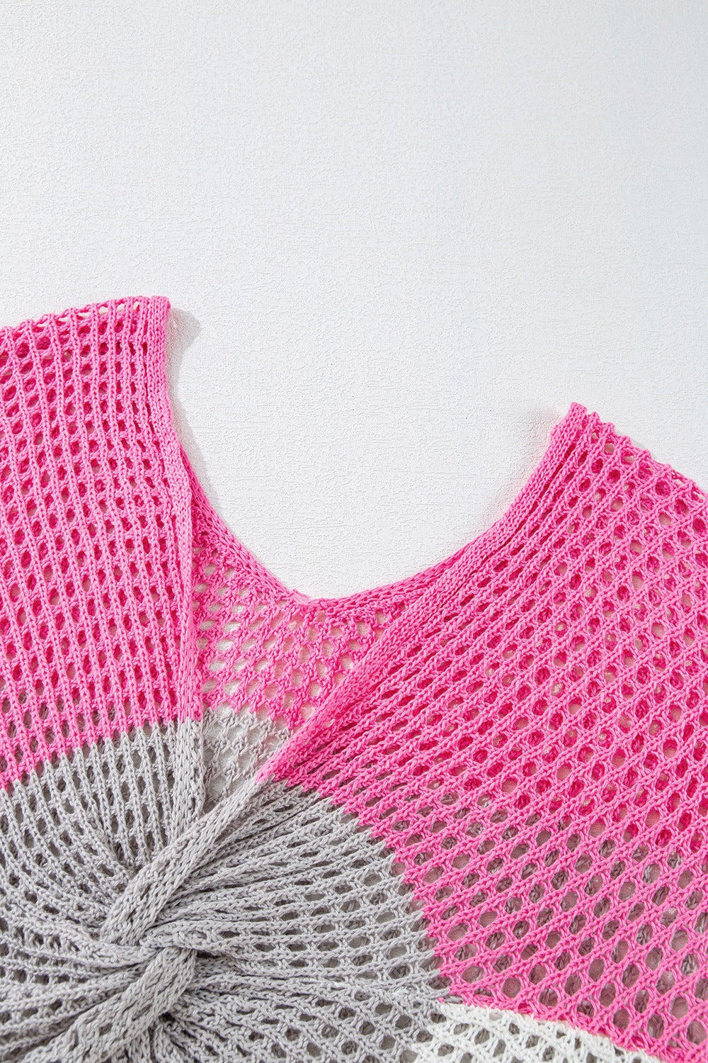 Twisted Back Round Neck Contrast Knit Cover Up