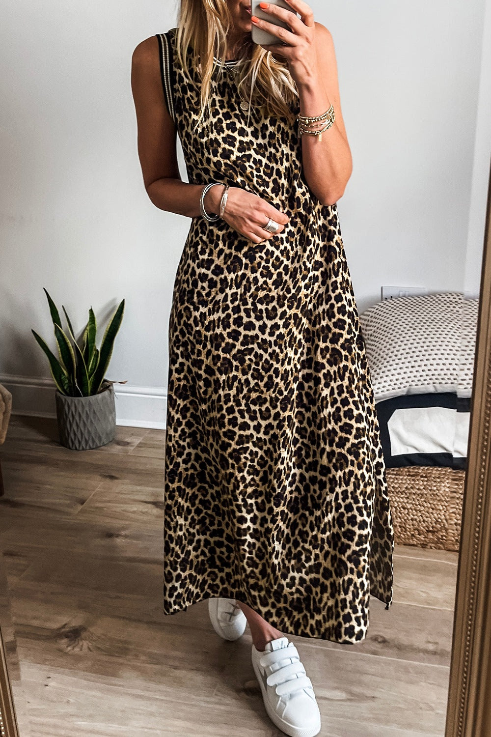 Side Slit Leopard Sleeveless Maxi Dress Hauptbild