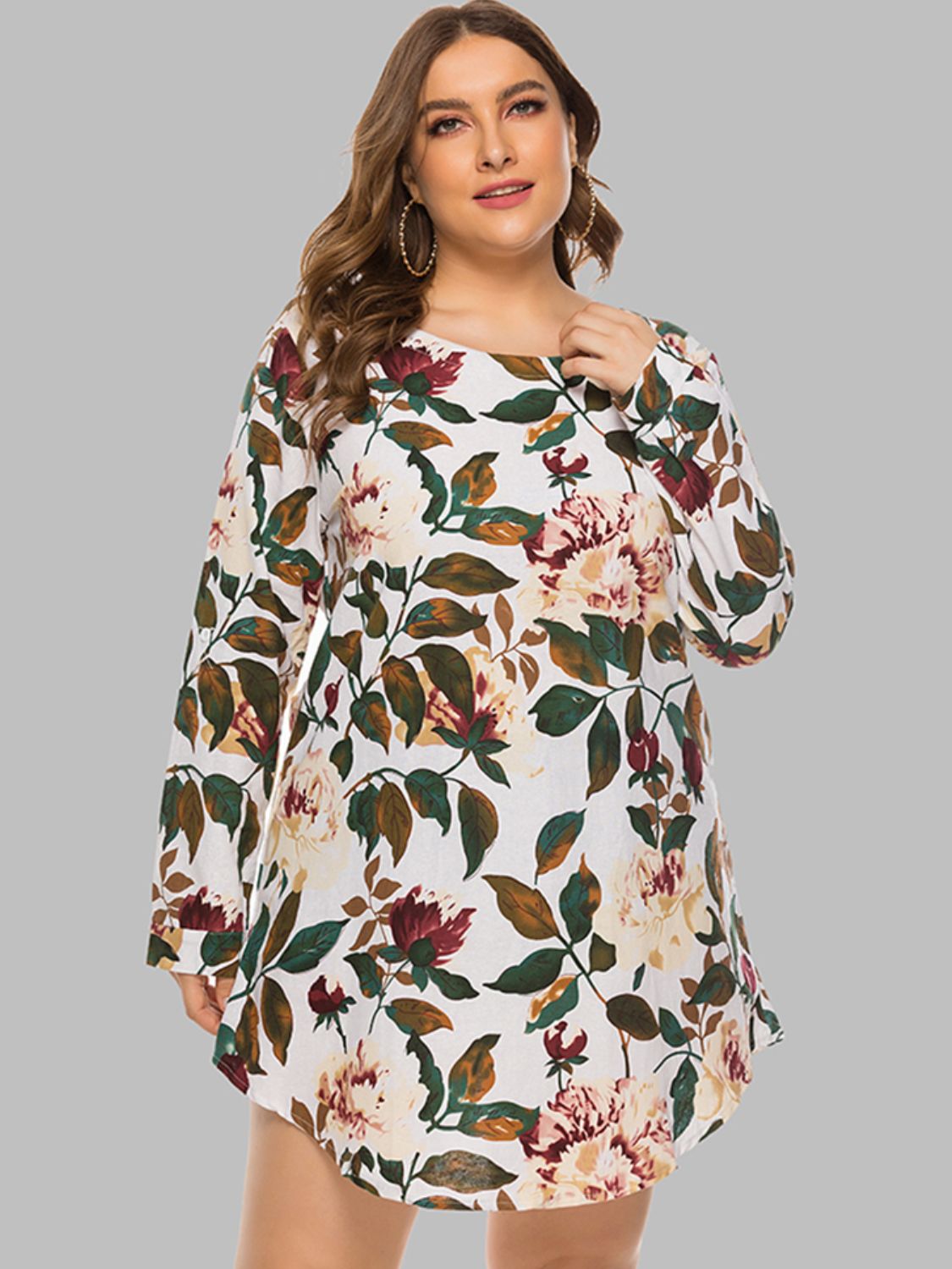 Full Size Floral Long Sleeve Mini Dress Hauptbild