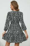 Printed Plunge Neck Flounce Sleeve Mini Dress - felvior