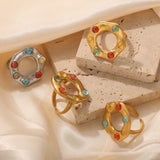 Titanium Steel Glass Bead Ring - felvior