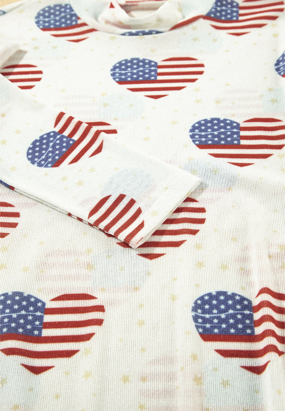 US Flag Heart Mock Neck Long Sleeve Bodysuit - felvior