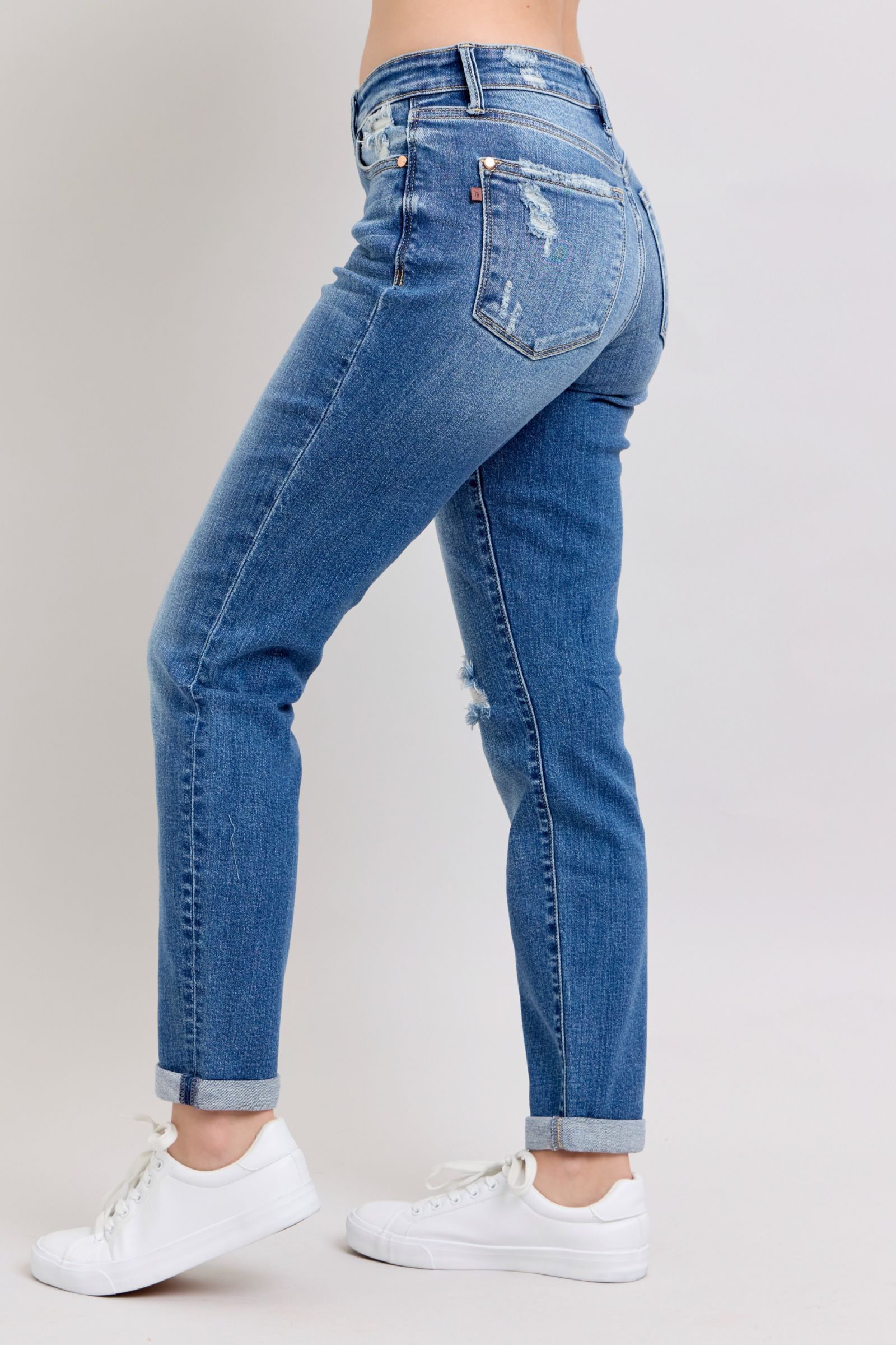 Judy Blue Full Size Button Fly Distressed Jeans with Pockets Plus Size - felvior
