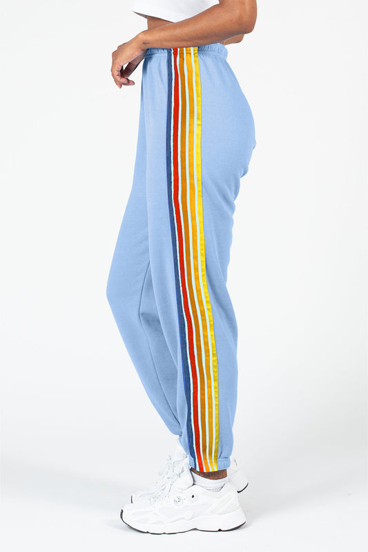 Contrast Striped Elastic Waist Active Pants - felvior