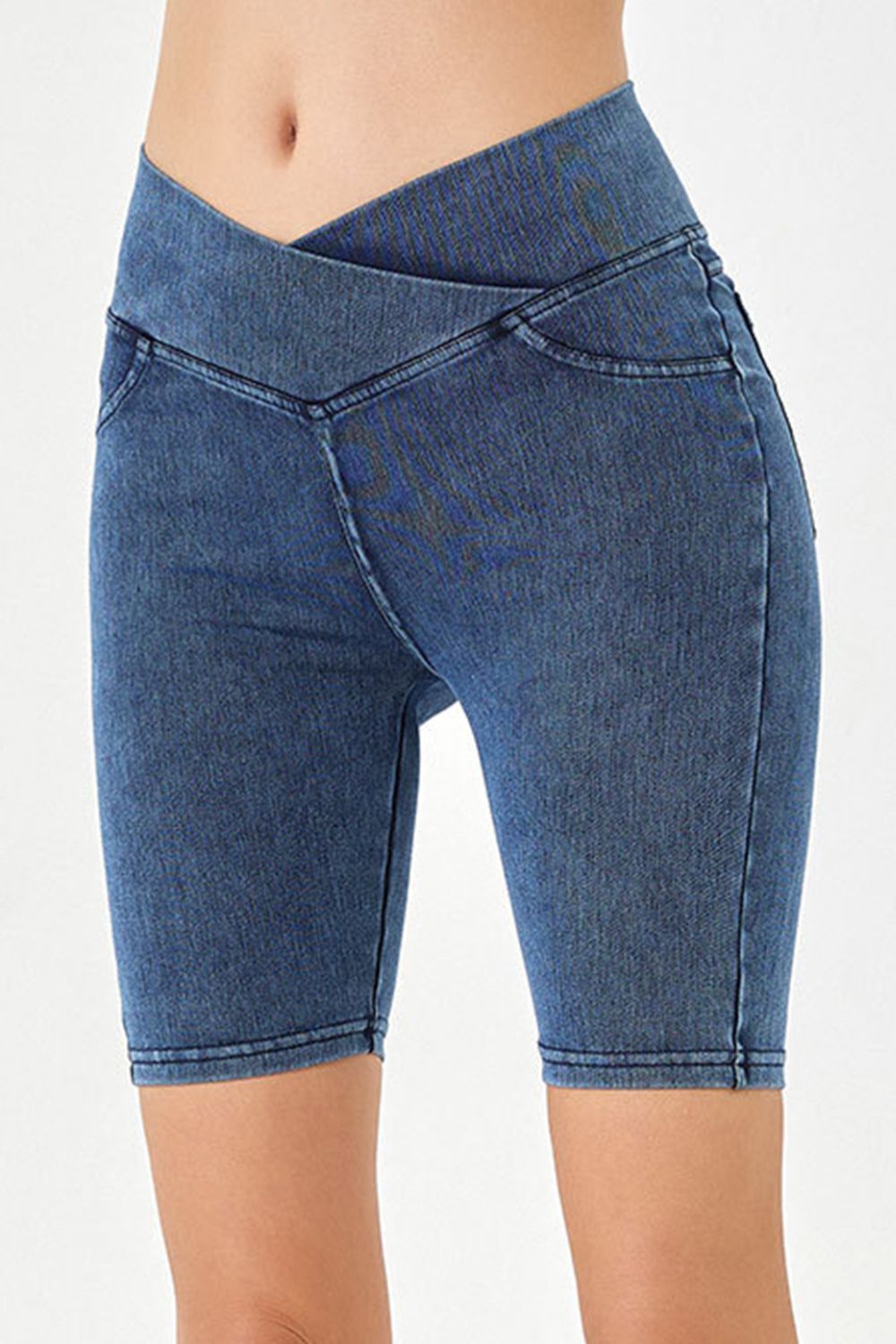 Basic Bae Asymmetrical Waist Denim Shorts with Pockets - felvior