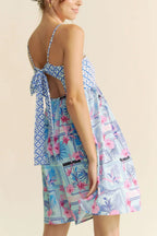 Davi & Dani Tropical Floral Geo Print Tie Back Tube Top Romper