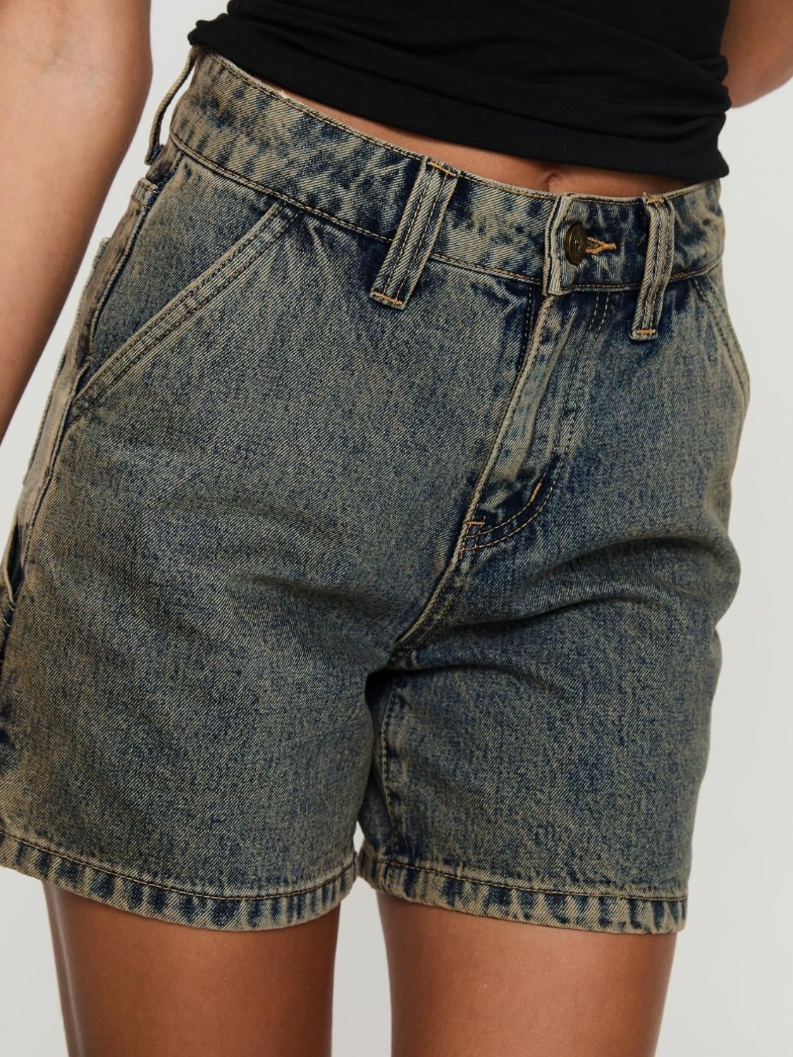 Washed High Rise Denim Shorts - felvior