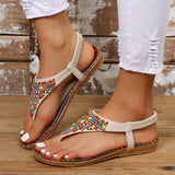 PU Leather Beaded Flat Sandals - felvior