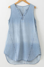 Wash Notched Sleeveless Mini Denim Dress