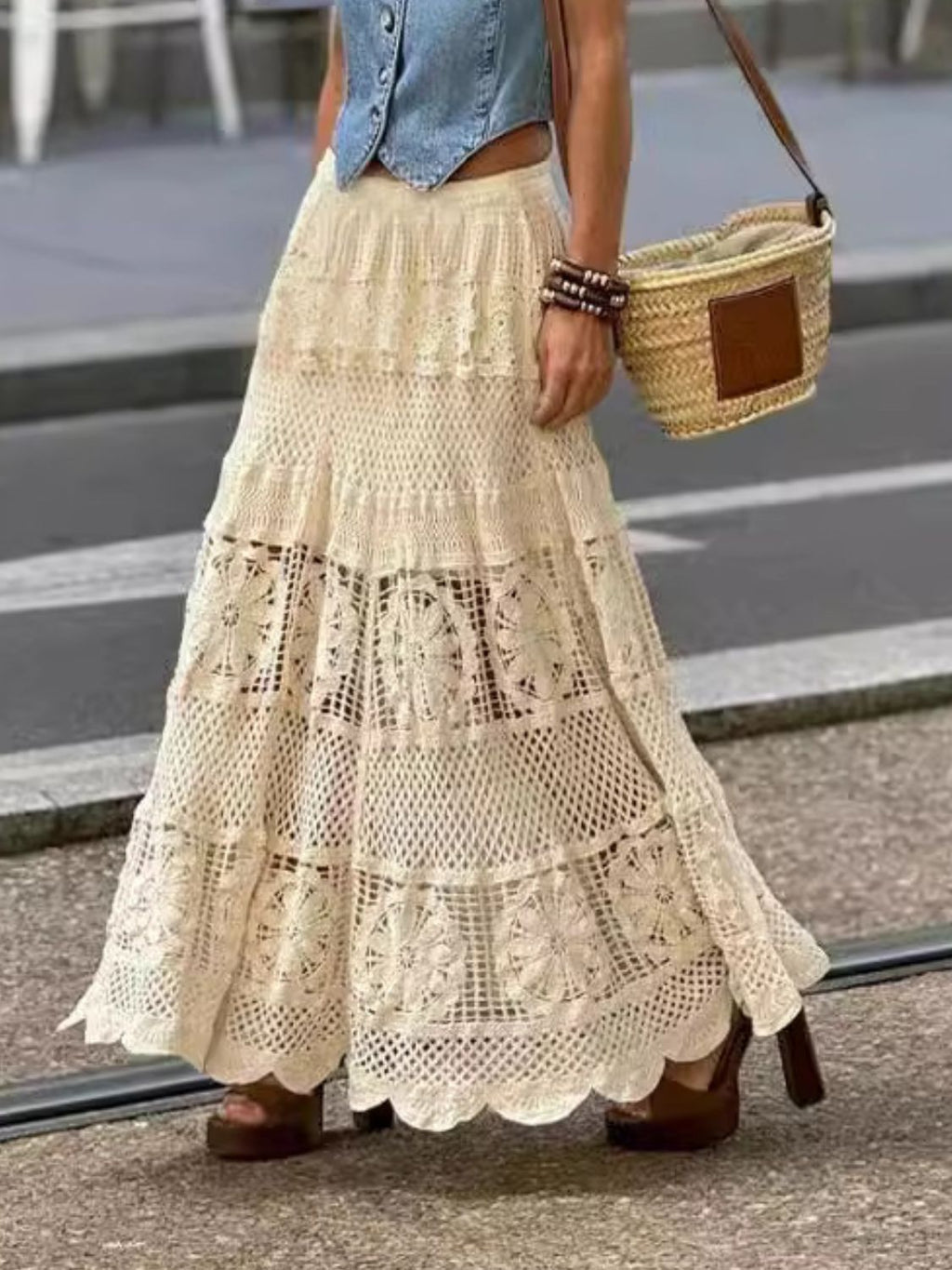 Openwork Crochet Maxi Skirt