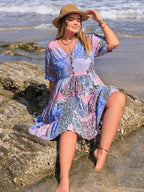 Plus Size Printed V-Neck Tiered Mini Dress