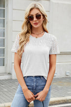 Smocked Round Neck Short Sleeve T-Shirt
