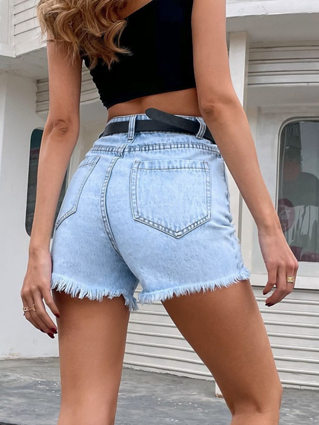 Distressed Raw Hem Denim Shorts