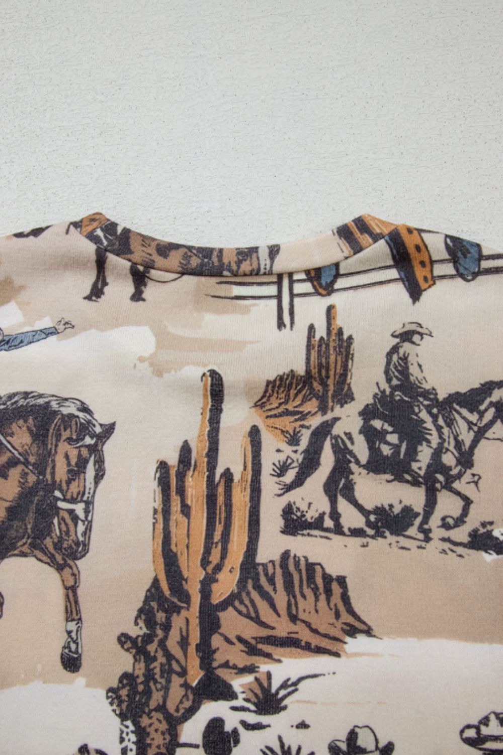 Cowboy Print Round Neck Short Sleeve T Shirt