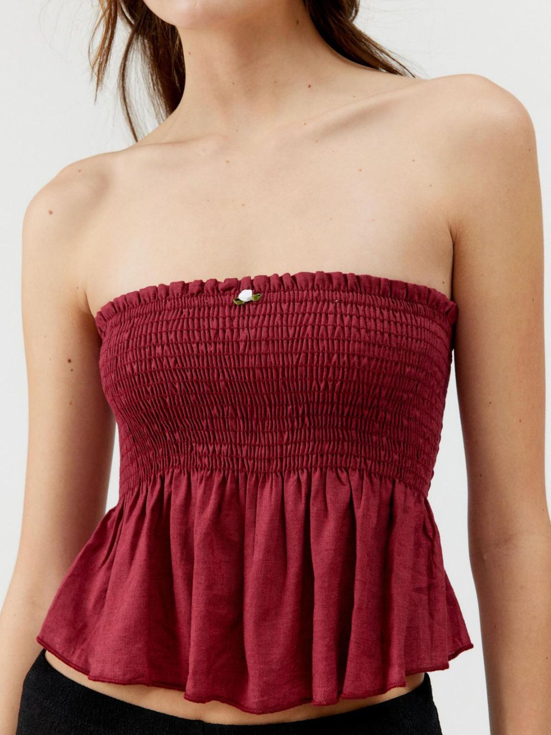 Smocked Peplum Tube Top - felvior
