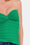 Zenana Ruched Twisted Sweetheart Neck Top - felvior