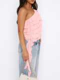 Layered Ruffled One Shoulder Tank - felvior