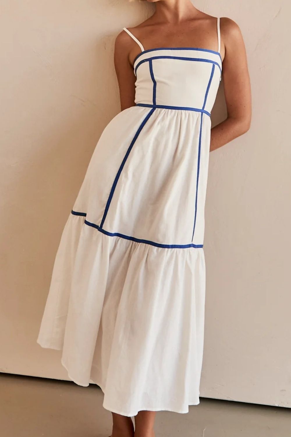 Contrast Trim Square Neck Midi Cami Dress - felvior