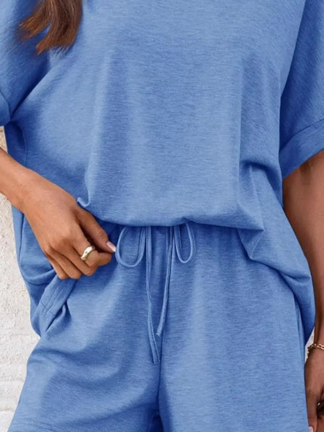 Round Neck Short Sleeve Top and Shorts Set - felvior