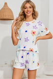 Floral Round Neck Raglan Sleeve Top and Shorts Lounge Set - felvior