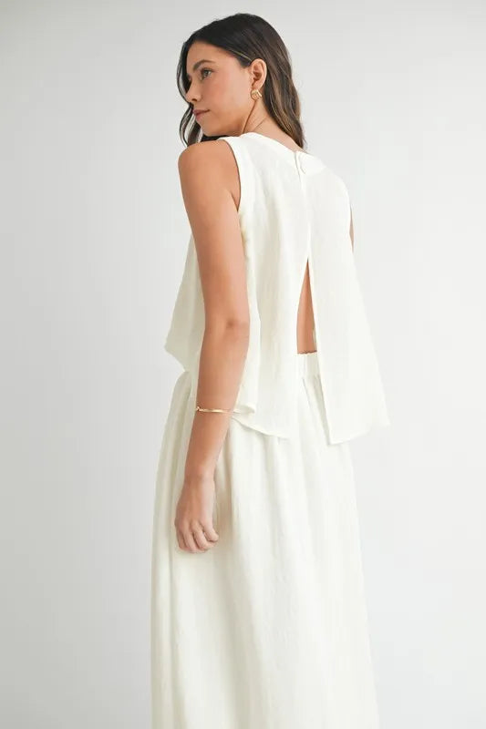 MABLE Wrinkled Round Neck Swing Top and Skirt Set - felvior