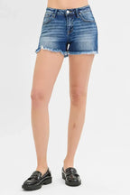 RISEN Full Size Low Rise Frayed Denim Shorts Plus Size