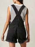 Square Neck Wide Strap Denim Overalls - felvior