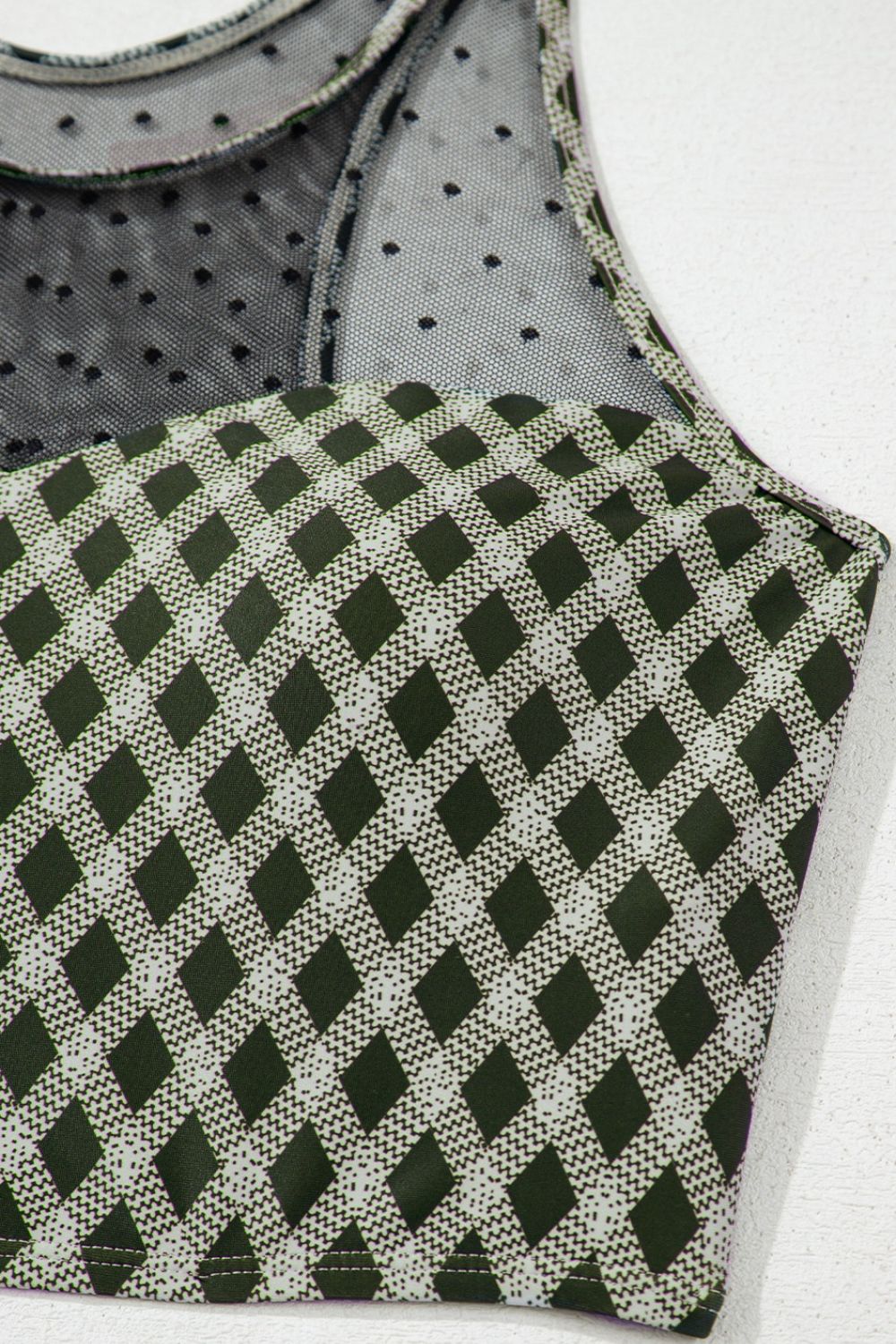 Dotted Mesh Plaid Patchwork High Waisted Swim Set