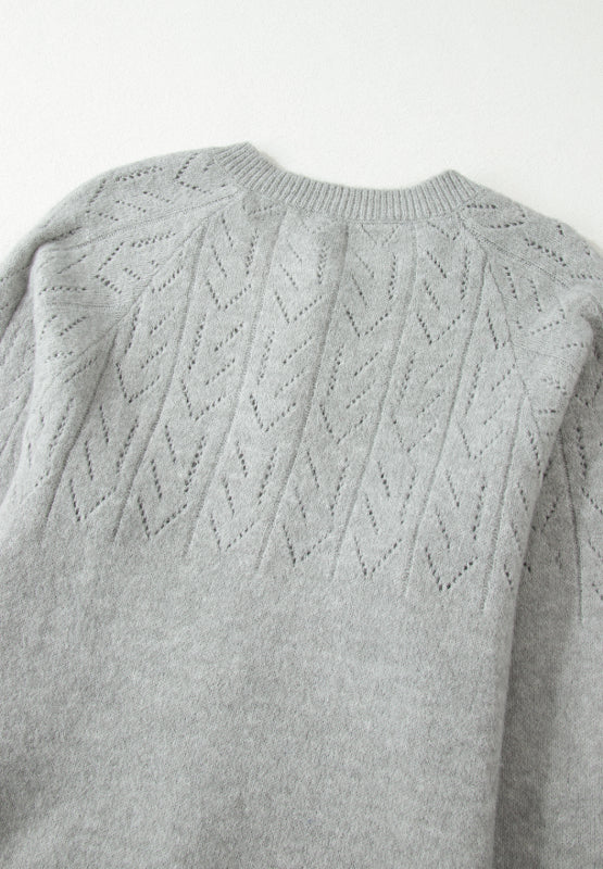 Openwork Button Down Long Sleeve Cardigan - felvior