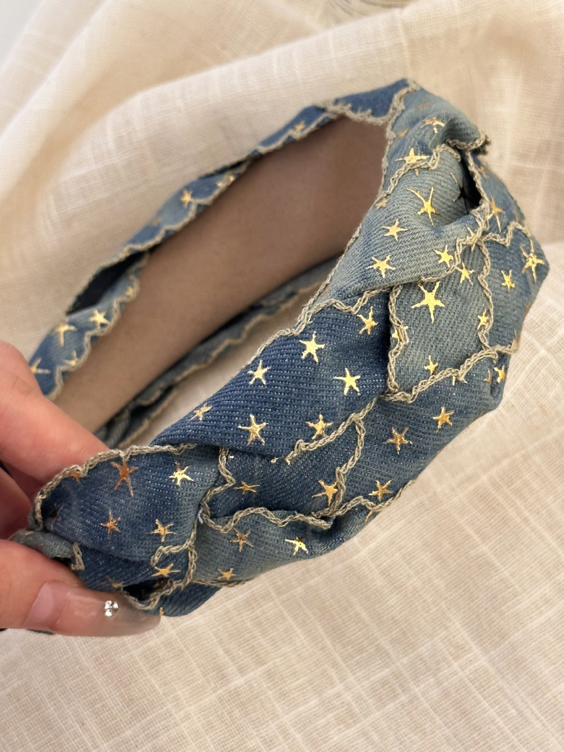 Star Braided Wide Denim Headband - felvior