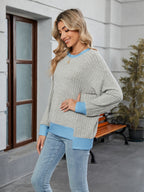 Contrast Trim Round Neck Long Sleeve T-Shirt