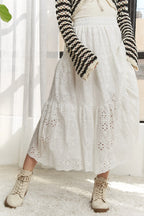 ADORA Elastic Waistband Tiered Midi Skirt