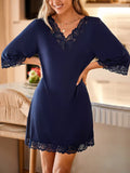 Lace Detail V-Neck Lounge Dress - felvior