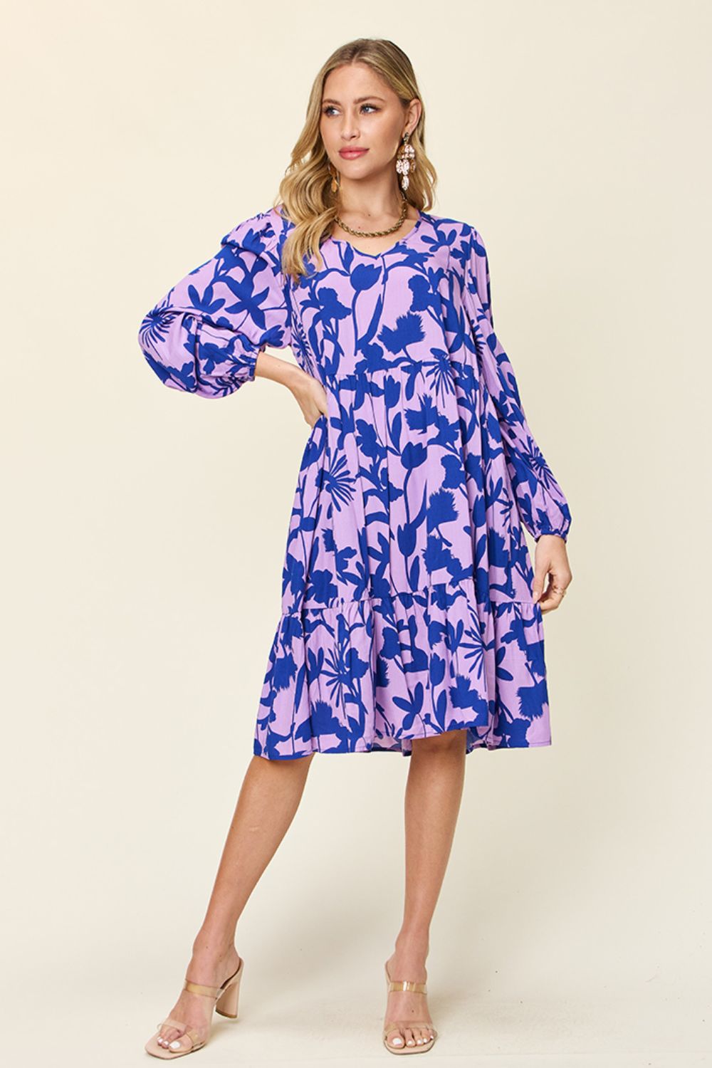 Double Take Full Size Printed Ruffle Hem Dress with Pocket - felvior