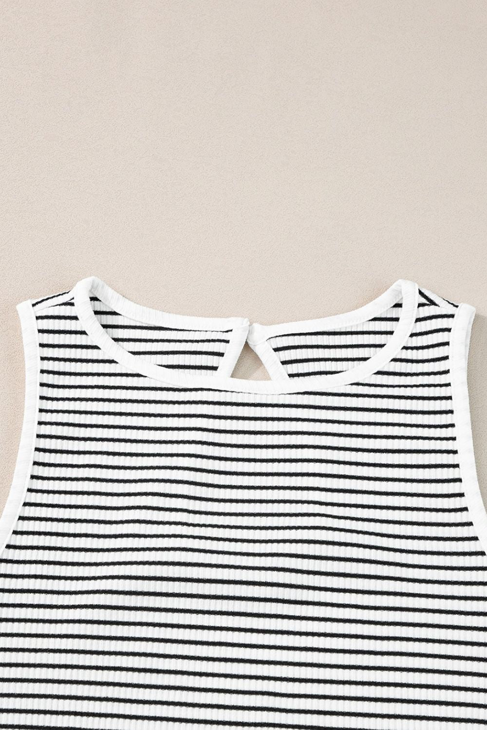 Striped Ribbed Round Neck Tank - felvior