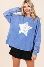 Mittoshop Star Graphic Mineral Wash Long Sleeve Top