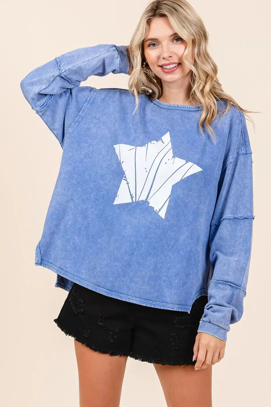 Mittoshop Star Graphic Mineral Wash Long Sleeve Top