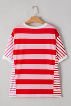 Stripe Side Slit Round Neck T-Shirt