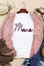 MAMA Sequin Round Neck Short Sleeve T-Shirt