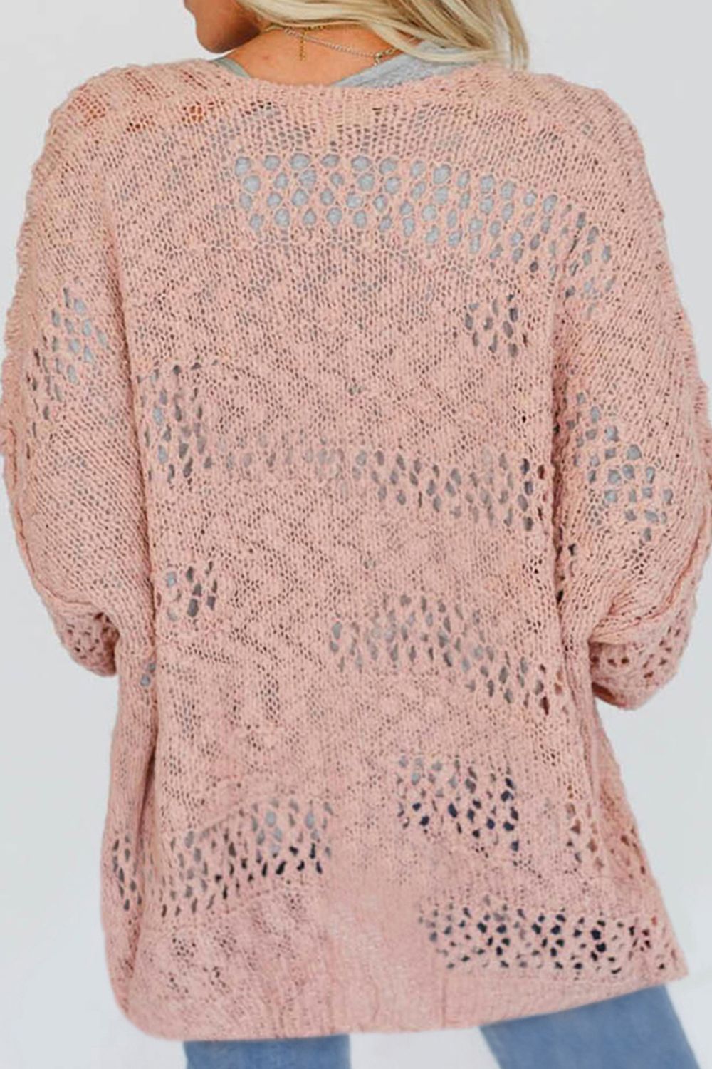 Openwork Open Front Long Sleeve Cardigan - felvior